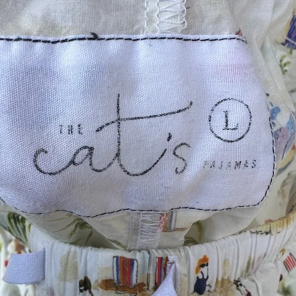 Womens Cotton Beach Print Pajama Set - Cream - Picture 5 of 5